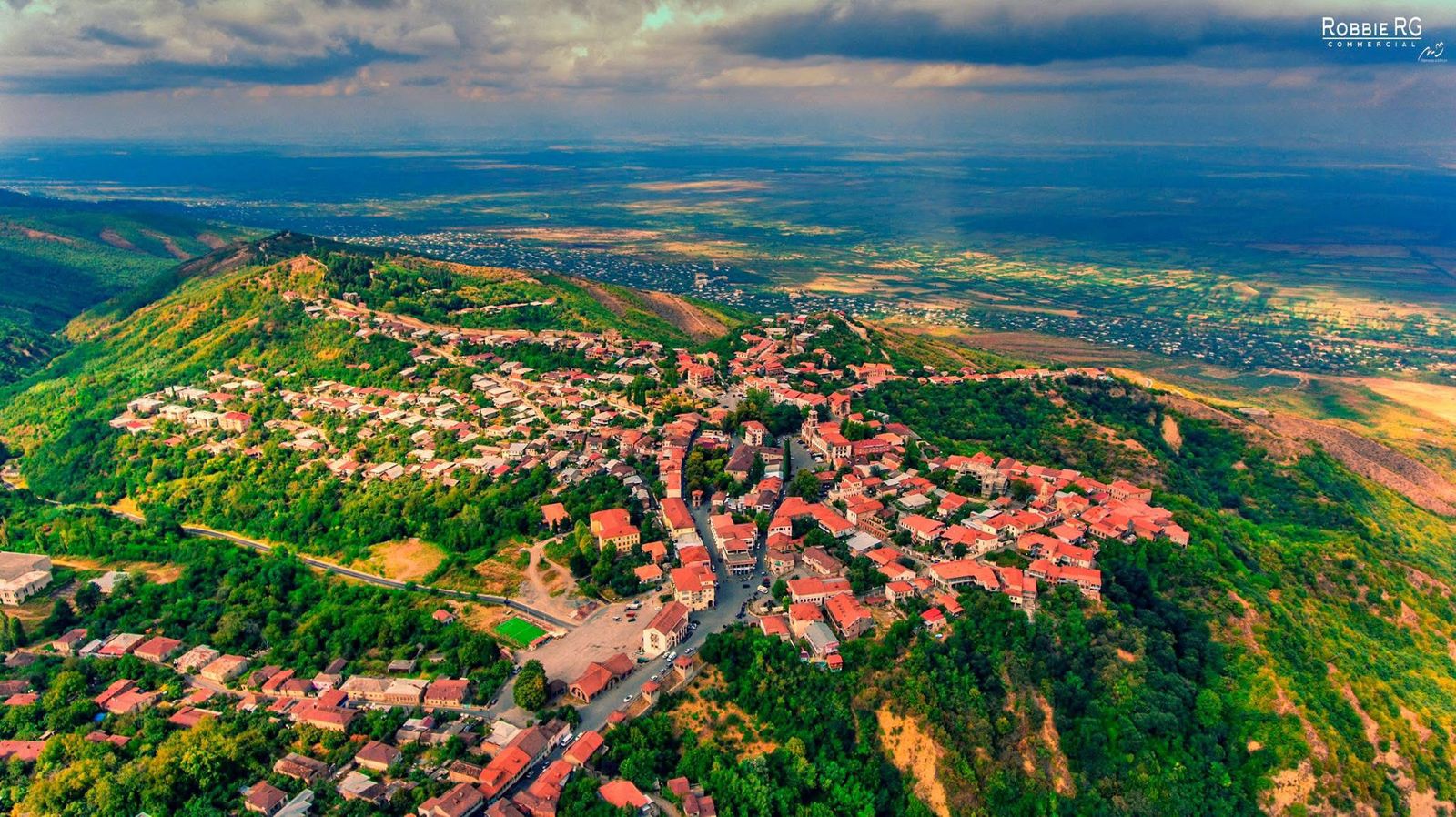 Panoramic view of Sighnaghi and the Alazani Valley in Kakheti